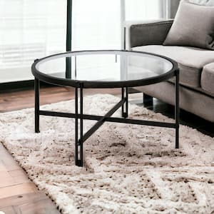 32 in. Black Round Glass Coffee Table