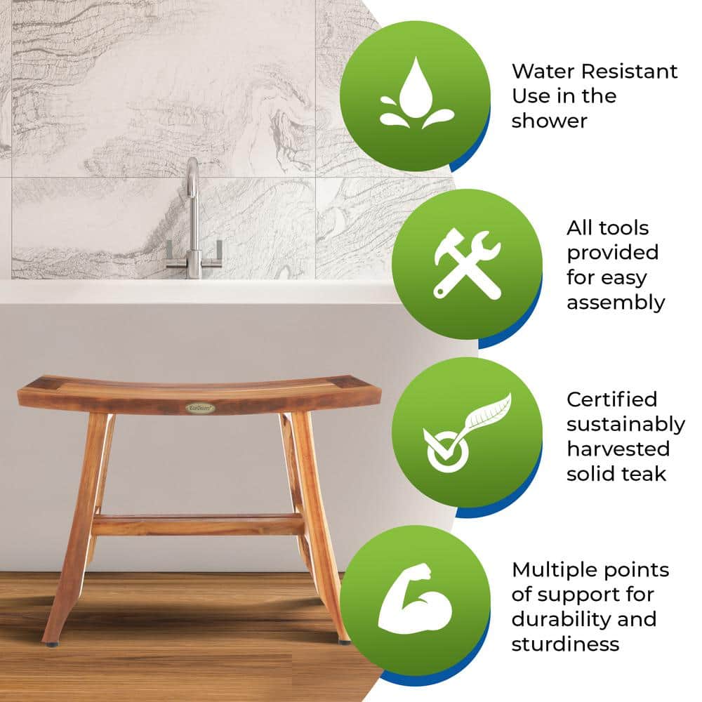 24" Teak Wood Shower Bench with Crossbar
