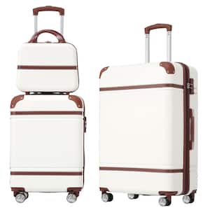White Lightweight 3-Piece Expandable ABS Hardshell Spinner 20" + 24" Luggage Set with Cosmetic Case, 3-Digit TSA Lock