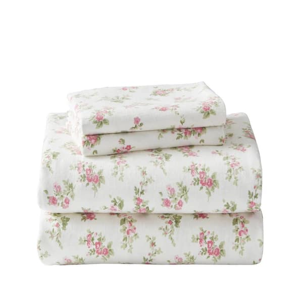 Audrey 4-Piece Pink Floral Flannel King Sheet Set