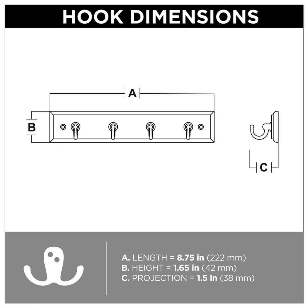 9" White and Nickel Wall-Mounted Key Rack with 4 Hooks