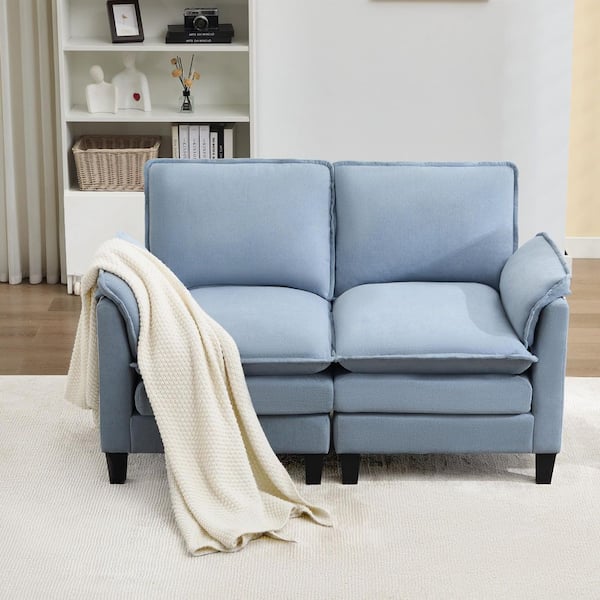 49.6 in. Width Modern Linen 2-Seat Loveseat in Blue for Living Room