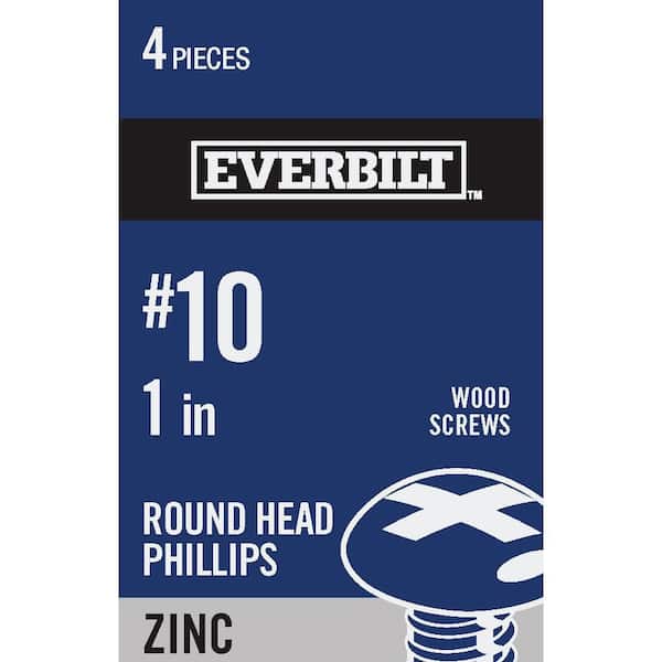 Everbilt #10 x 1 in. Phillips Round Head Zinc Plated Wood Screw (4-Pack)