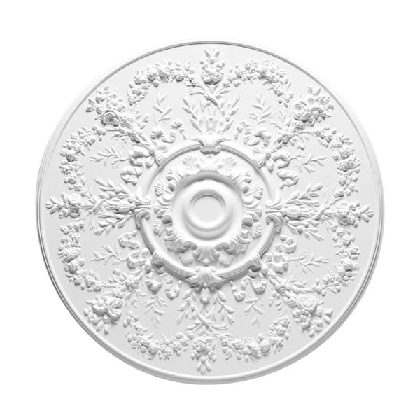 37-1/2 in. x 1-7/8 in. Foliage and Flowers Primed White Polyurethane Ceiling Medallion