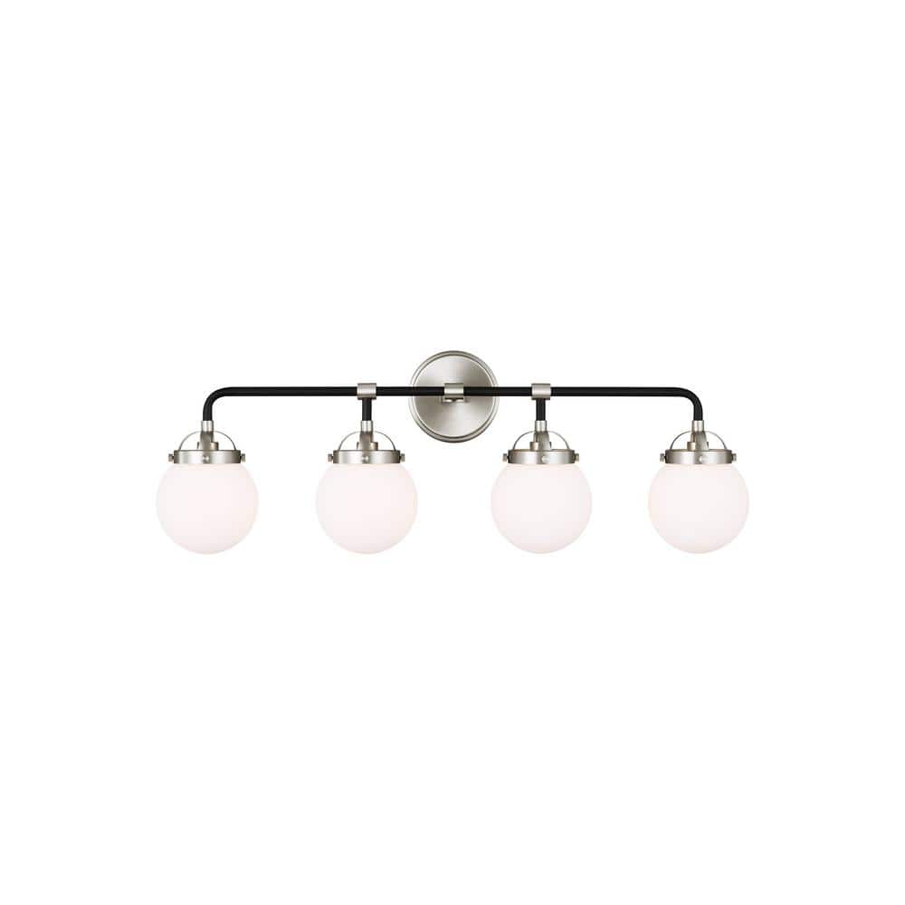Midnight Black and Brushed Nickel 4-Light Vanity with Etched Glass
