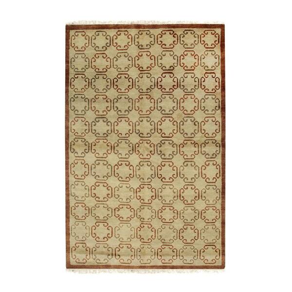 EORC Brown Handmade Wool Transitional Ningxia Rug, 3' x 10'