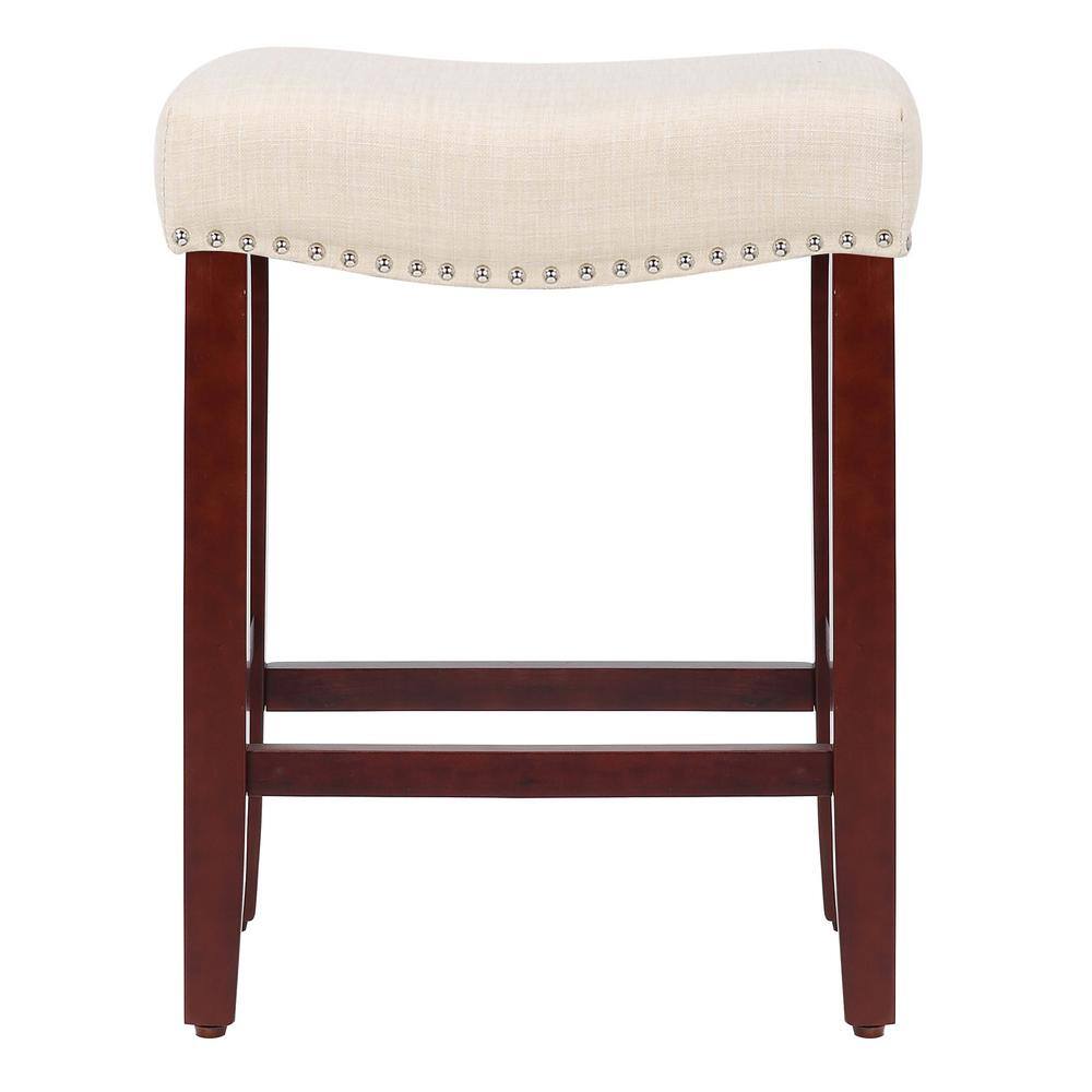 Beige 24" Saddle Style Backless Wood Bar Stool, Set of 2