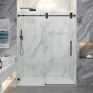 56-60.5 in. W x 72 in. H Single Sliding Frameless Smooth Sliding Shower Door in Matte Black with 3/8 in. Clear Glass