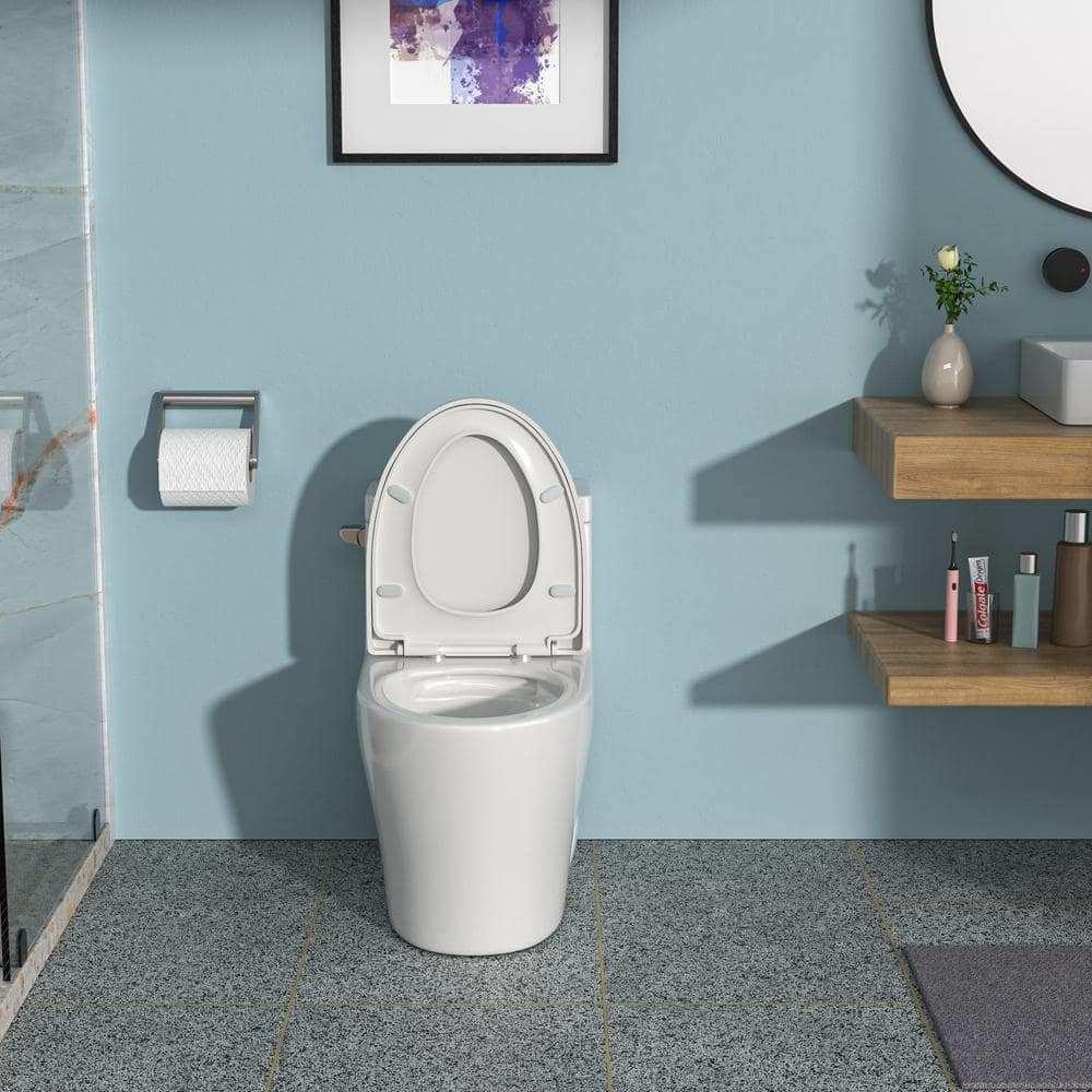 Elongated White Porcelain One-Piece Toilet with Left Handle