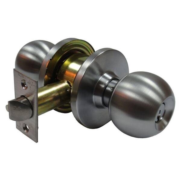 Arctek 2-3/8 in. Cylindrical Ball Satin Chrome Storeroom Door Knob with Latch