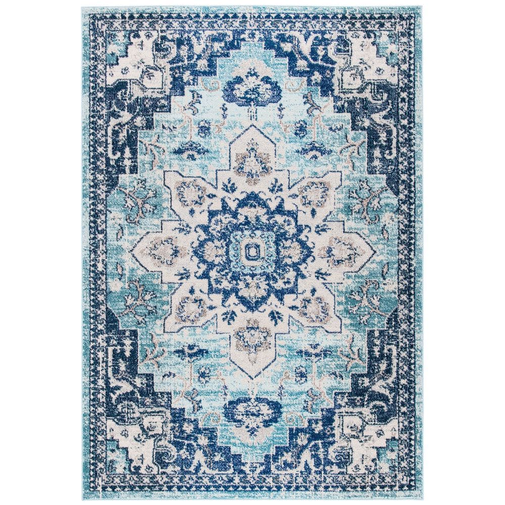 Madison Teal/Navy Doormat 3 ft. x 5 ft. Border Geometric Floral Medallion Area Rug price history on PriceWatchPro