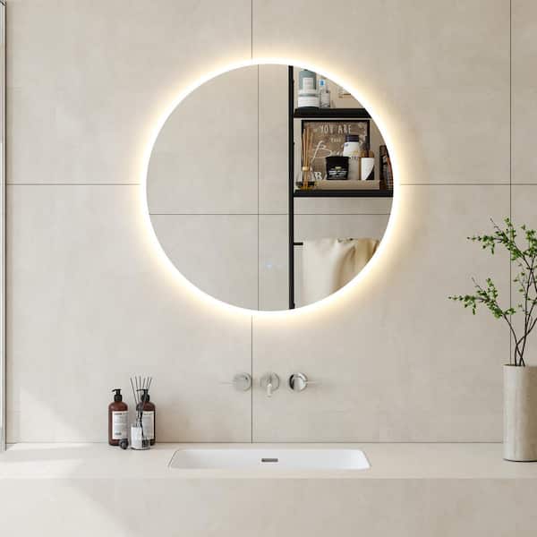 Unbranded 24 in. W x 24 in. H Large Round Frameless Anti-Fog Wall Bathroom Vanity Mirror in Silver