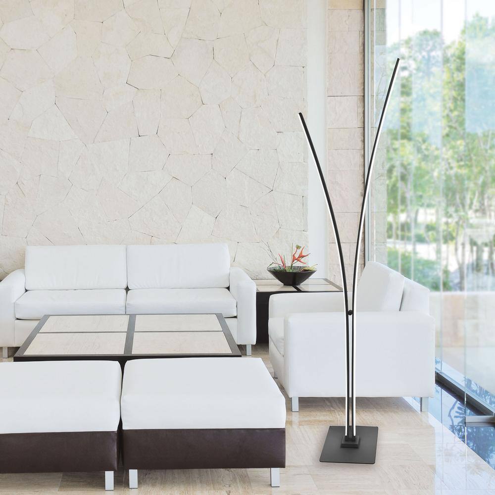 Modern Black LED Arc Floor Lamp with White Acrylic Diffuser