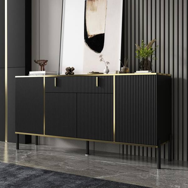 FUFU&GAGA Black Wavy Paint Finish Floor-Standing Sideboard