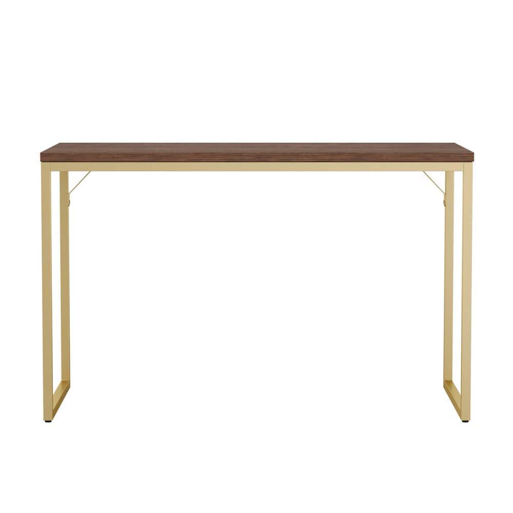 Walnut Top Polished Brass Frame Home Office Desk