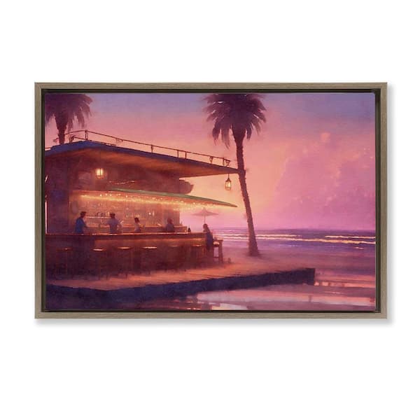 Stupell Industries Vivid Tropical Sunset by Noah Bay Brown Floater Frame Coastal Graphic Art Print 21 in. x 31 in.