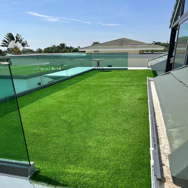 Unbranded Thick Realistic 4 ft. x 10 ft. Green Outdoor Artificial Grass Runner Rug, Grass Roll Decor Patio Balcony Garden Lawn