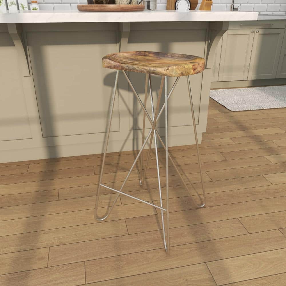 Adjustable Saddle-Style 30" Bar Stool in Brown Wood and Acrylic