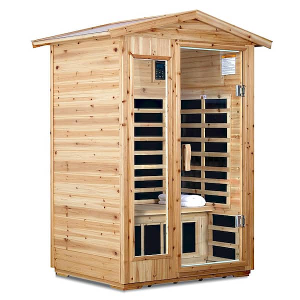 Old Fir 2-Person Far Infrared Sauna with 6 Heating Panels, LCD display, touch control, Bluetooth Audio, and LED Lighting