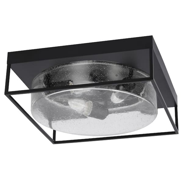 Unbranded Ashland 16 in. 3 Light Matte Black Flush Mount with Clear Bubble Glass Shade No Bulbs Included