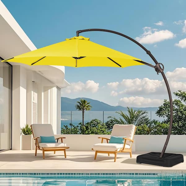 JEAREY 10 ft. L Outdoor Aluminum Curvy Cantilever Umbrella Offset Hanging Patio Umbrella with Sandbag and Cover in Yellow