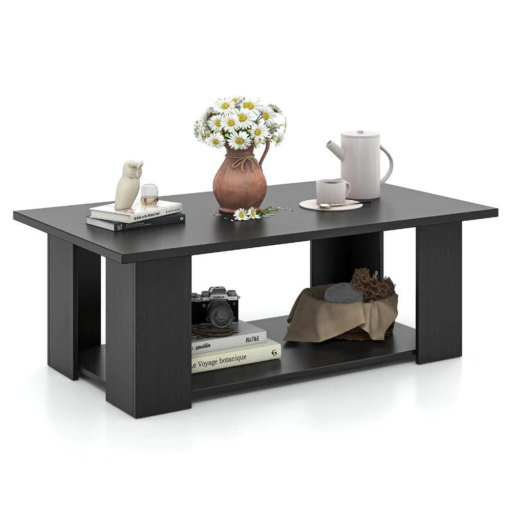 41 in. Dark Brown Rectangle Wood Coffee Table 2-Tier Modern Center Table with Storage Shelf price history on PriceWatchPro