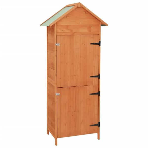 Modern 25.2 in. W x 16.7 in. D x 74.8 in. H Brown and Green Wood Outdoor Storage Cabinet