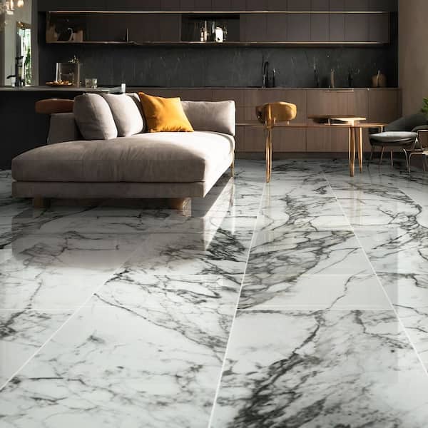 Donatello 16 in. x 32 in. Polished Porcelain Marble Look Floor and Wall Tile (14.2 sq. ft./Case) Donatello 16 in. x 32 in. Polished Porcelain Marble Look Floor and Wall Tile (14.2 sq. ft./Case)
