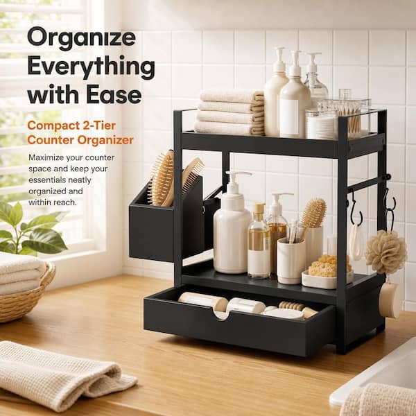 Numhew 2-Tier Wooden Bathroom Counter Organizer with Drawer and