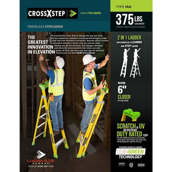 8 ft. Fiberglass Cross Step Ladder with 375 lbs. Load Capacity Type IAA Duty Rating