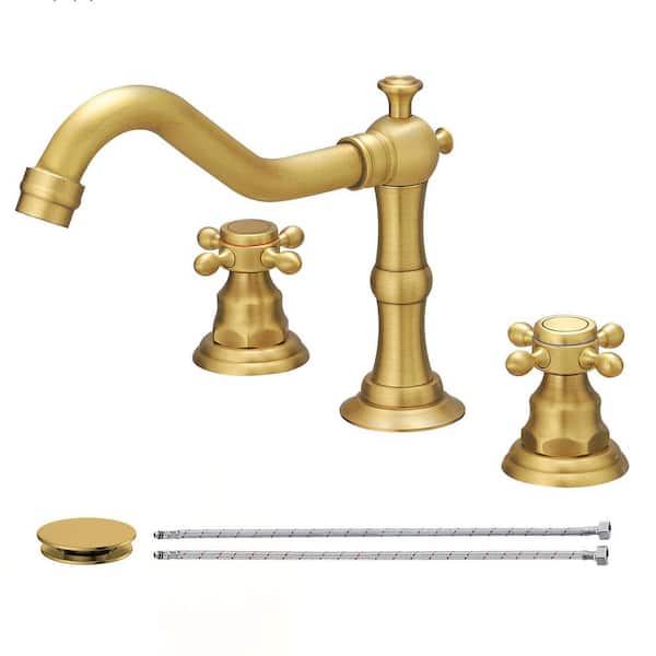 8 in. Widespread Double-Handle Black Bathroom Faucet 3-Holes Vanity Sink Water-Saving with Metal Drain in Antique Brass