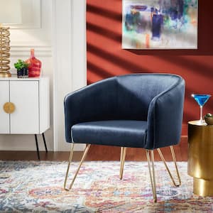 Gold Blue Velvet Accent Chair