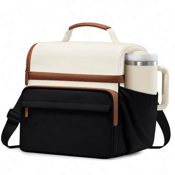 Black White Brown Insulated Lunch Bag Large 15L Waterproof Leakproof Tote with Cup Holder