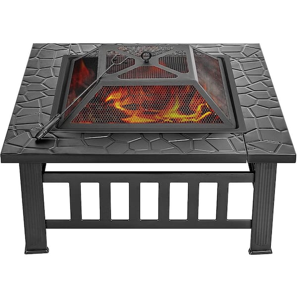 Square Metal Patio Firepit Table, Can You Put A Propane Fire Pit On Screened Porch