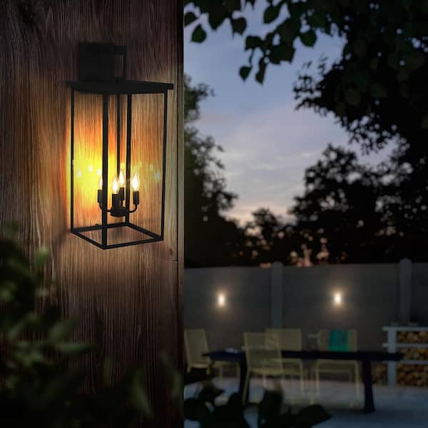 Magic Home 4-Light 60-Watt Modern Black Outdoor Wrought lron lamp Stand, Bulb Not Included