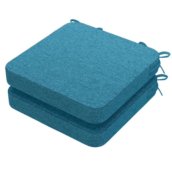 AAAAAcessories 16 in. x 16 in. Indoor Round Square Corner Removable Non-slip Chair Cushion in Teal (2-Pack)