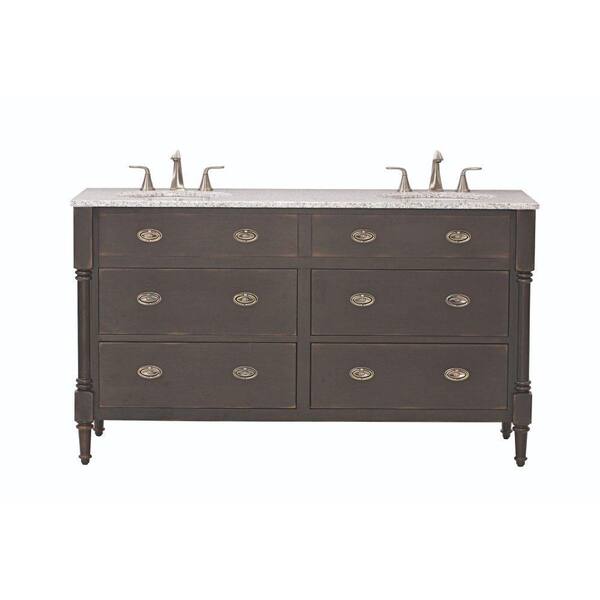 Home Decorators Collection Fallston 61 in. Double Vanity in Weathered Brown with Granite Vanity Top in Grey with White Basin