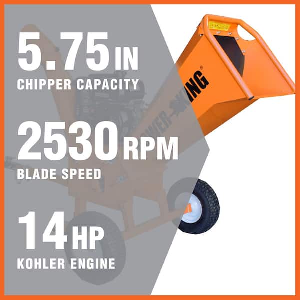 5 in. 14 HP Gas Powered Commercial Wood Chipper Shredder Kit, heavy-Duty Tires,Wheel Extension Set, and XL Trailer Hitch