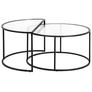 33 in. Black Half-Circle Glass Coffee Table