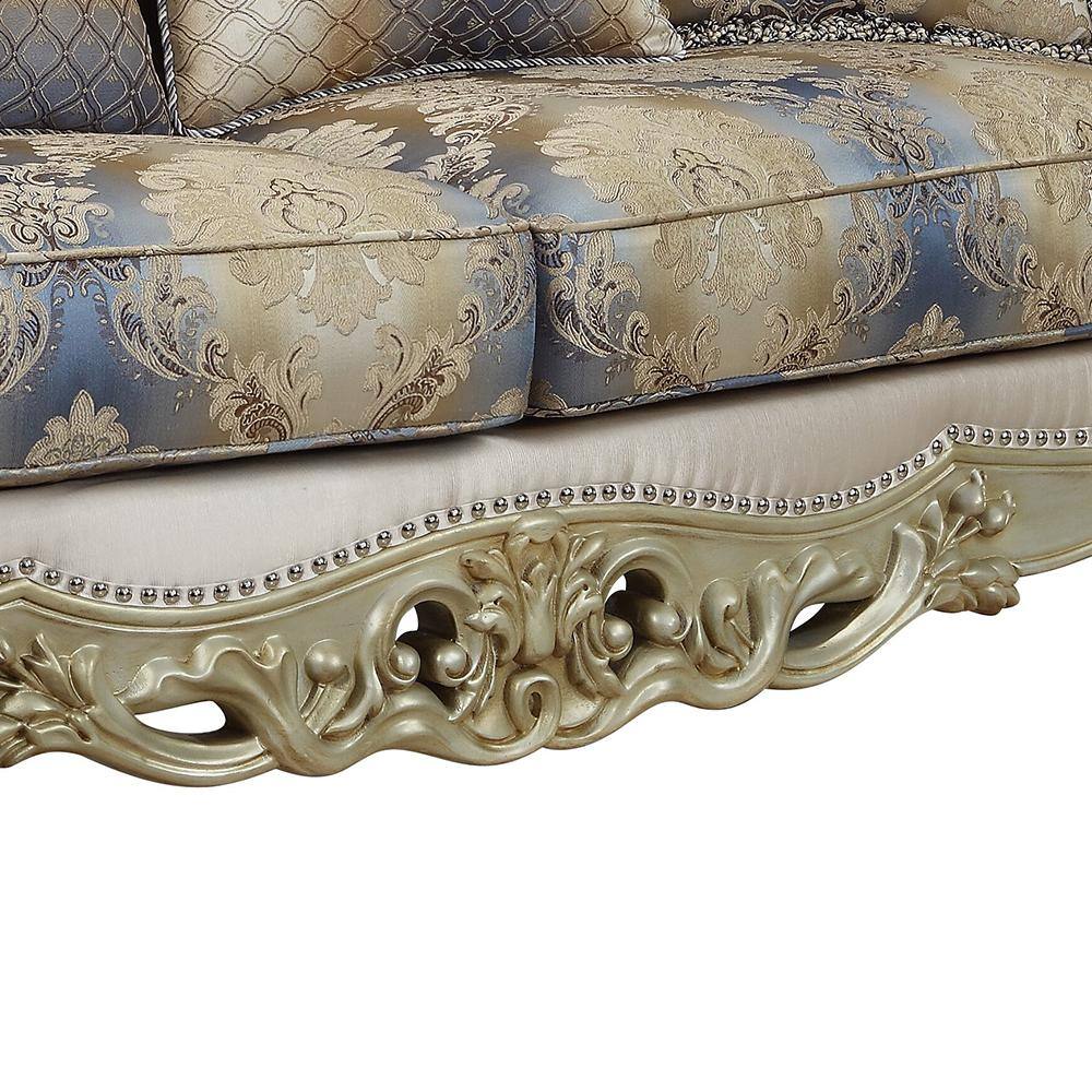 Elegant Floral Tufted Fabric Loveseat with Rolled Arms and Nailhead Accents