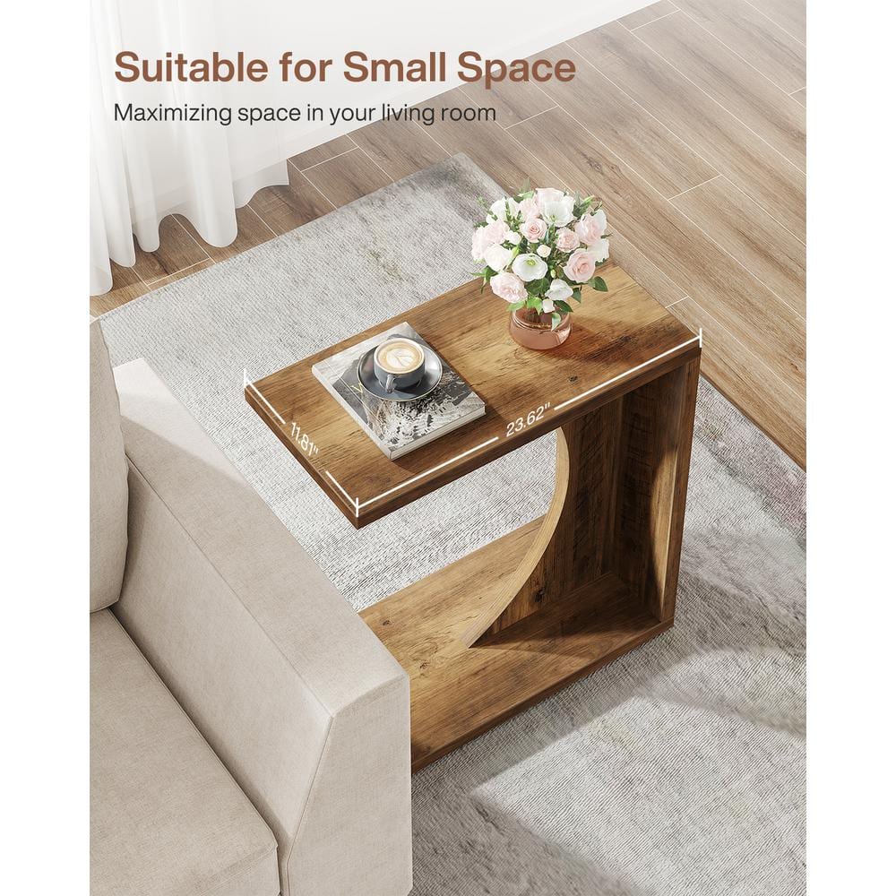 Kerlin 23.62 in. Rustic Brown C-Shaped Wood End Table for Small Space, Sofa Side Table Couch Table for Home Office - thumbnail 5