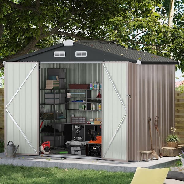 8 ft. W x 6 ft. D Outdoor Metal Shed with Subfloor Channels, Vents and Lockable Doors 43 sq. ft.