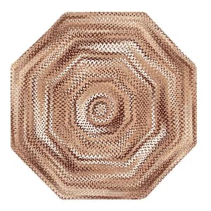 Ombre Briad Collection Brown 72" Octagonal 100% Cotton Chenille Reversible Indoor Area Rug