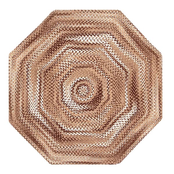 Better Trends Ombre Briad Collection Brown 72" Octagonal 100% Cotton Chenille Reversible Indoor Area Rug