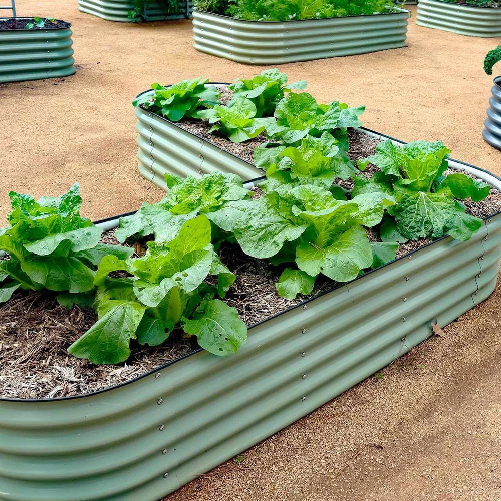 British Green 17" Tall L-Shaped Metal Outdoor Raised Garden Bed