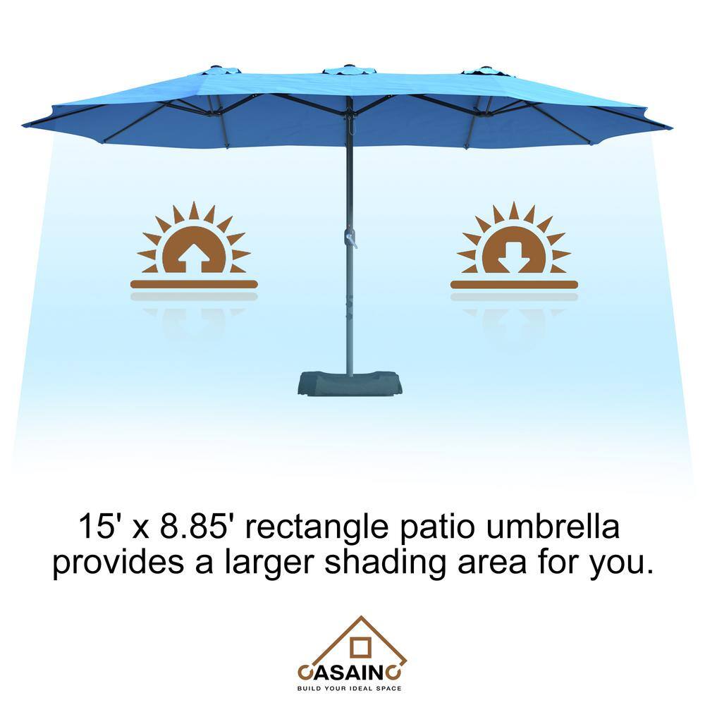 Turquoise Steel Double-Sided Market Umbrella with Stand, 15ft