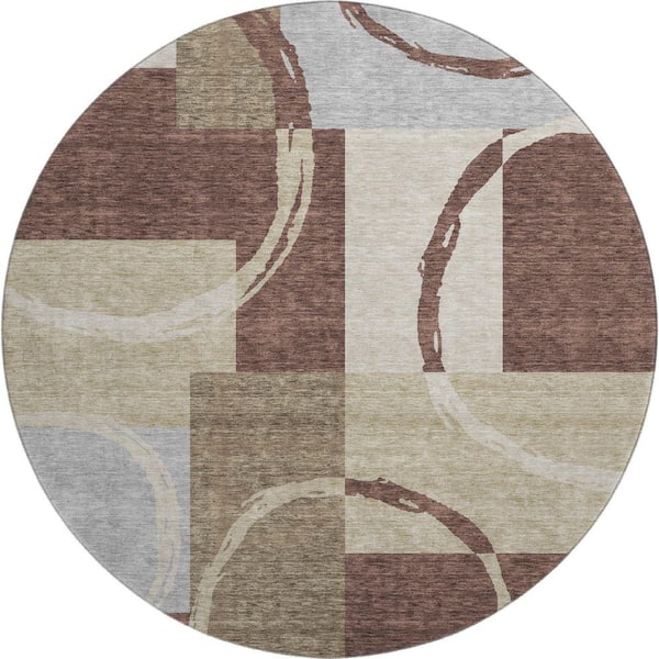 Addison Rugs Mayfield Premium Machine Washable Abstract AMF943 Brown 8 ft. x 8 ft. Round Rug