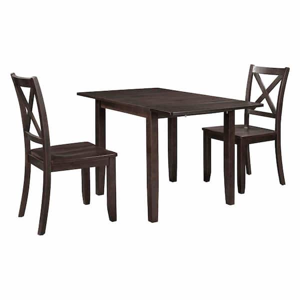 3-Piece Espresso Wood Top Dining Room Set Seats 2