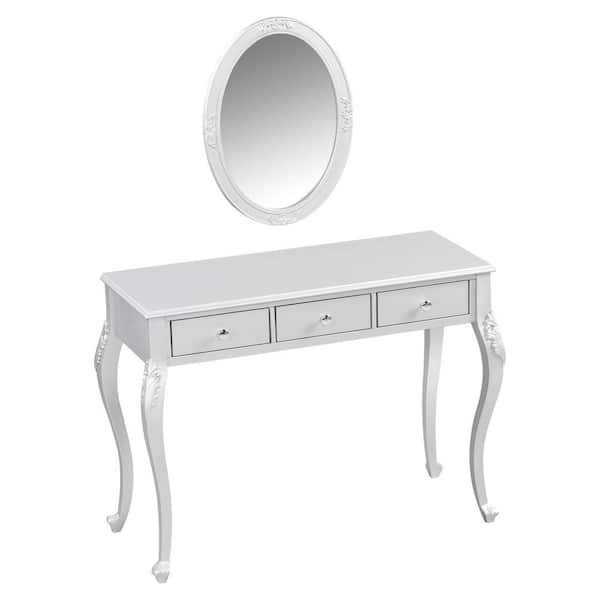 Silver Makeup Vanity Table, Luxury Makeup Vanity Desk with Oval Mirror, 3-Drawer Dressing Table, Elegant Console Table