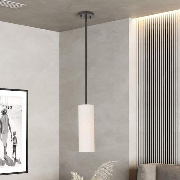 AVIANCE LIGHTING Somerhill 40-Watt 1-Light English Bronze Shaded Pendant Light with Fabric Shade, No Bulbs Included